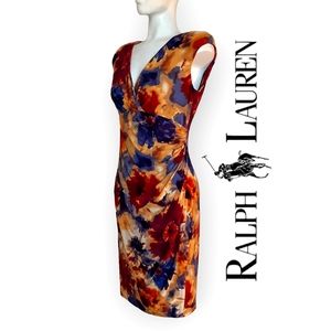 **SOLD** Ralph Lauren floral watercolor draped wrap look stretchy silky dress